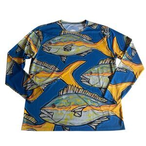 Jessica Ann Art Long Sleeve Fish Print Moisture Wicking Long Sleeve Tee Sz 2XL